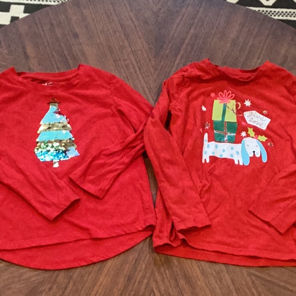 Cat & Jack Red Long Sleeve Xmas Tees